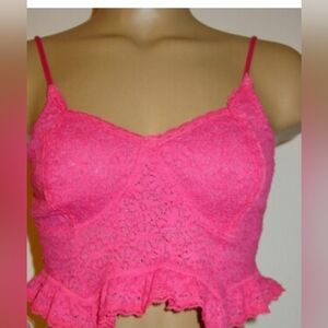 Free People Hot Pink Lace Cami Crop Top